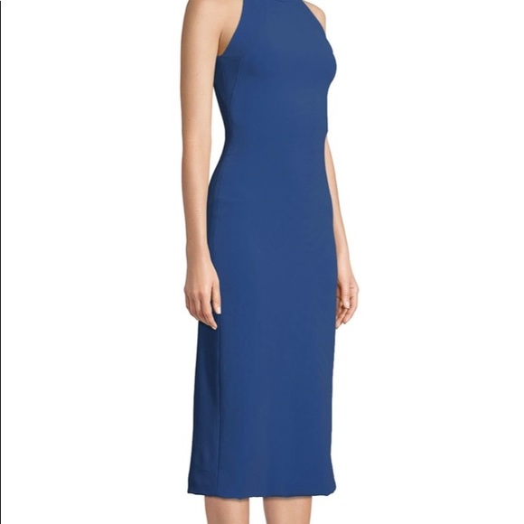 Brandon Maxwell dark blue sleeveless halter midi sheath dress with body con fit - Picture 7 of 15